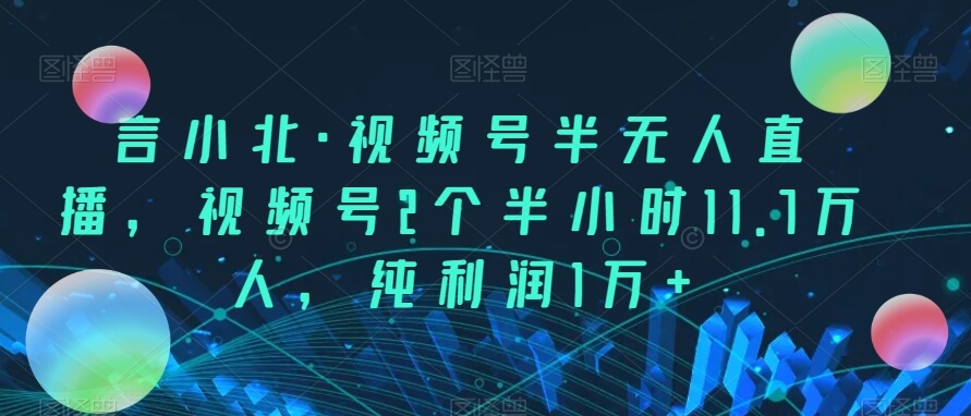 言小北·视频号半无人直播，视频号2个半小时11.7万人，纯利润1万+-项目创薪