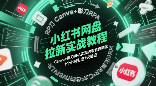 小红书网盘拉新实战教程，Canva+影刀RPA实现内容全自动化，1个小时生成7天笔记-项目创薪