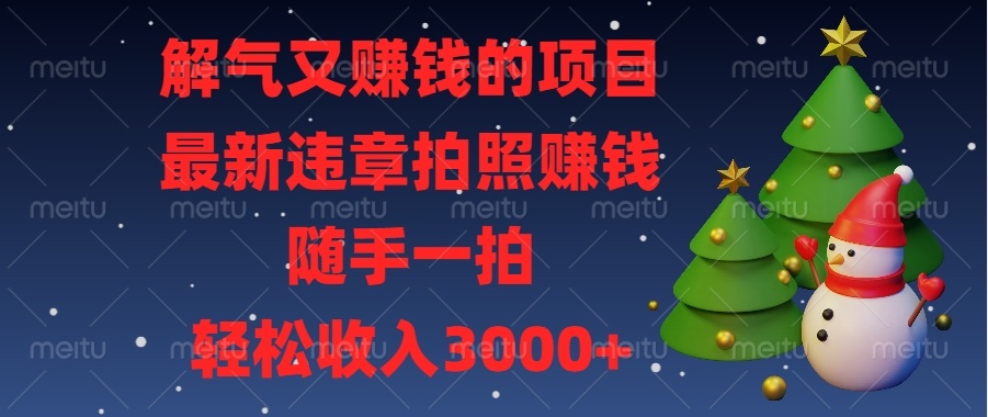 解气又赚钱的项目，最新违章拍照赚钱，随手一拍，轻松收入3000+-项目创薪
