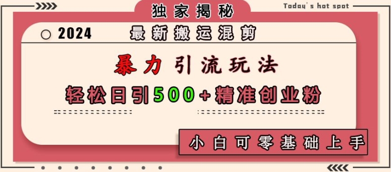 最新搬运混剪暴力引流玩法，轻松日引500+精准创业粉，小白可零基础上手-项目创薪