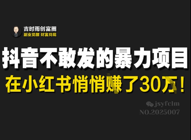 抖音不敢发的暴利项目，在小红书悄悄挣了30W-项目创薪