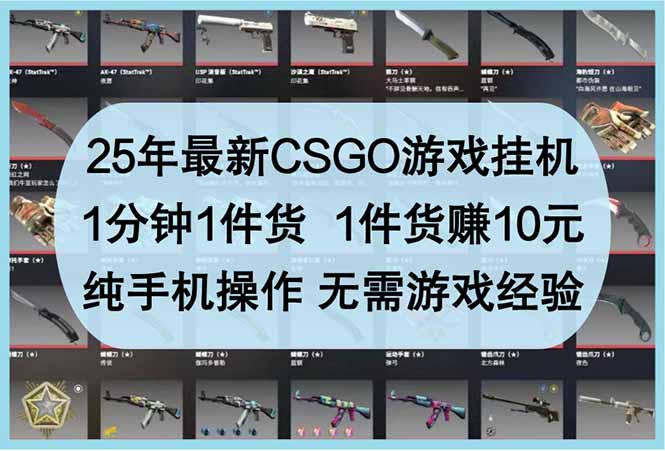25年最新CSGO游戏挂机，1分钟1件货，1件货赚10元 纯手机操作 无需游戏经验-项目创薪