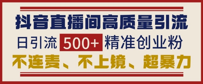 抖音直播间引流创业粉，无需连麦、不用上镜、超暴力，日引流500+高质量精准创业粉-项目创薪