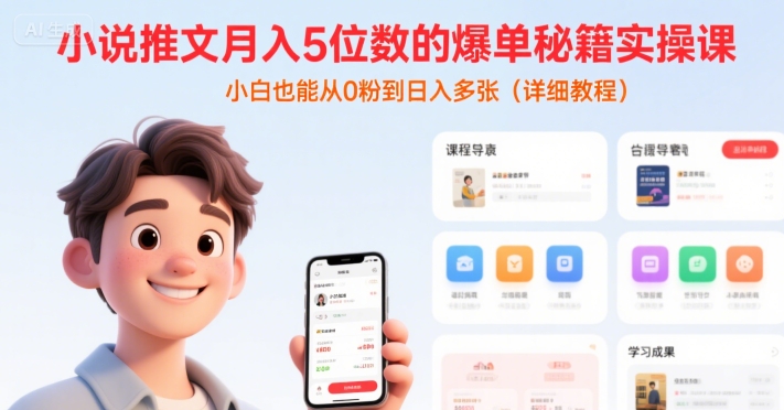 小说推文月入5位数的爆单秘籍实操课，，小白也能从0粉到日入多张(详细教程)-项目创薪