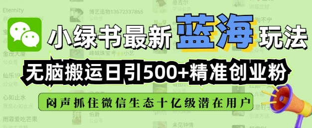 小绿书无脑搬运引流，全自动日引500精准创业粉，微信生态内又一个闷声发财的机会-项目创薪