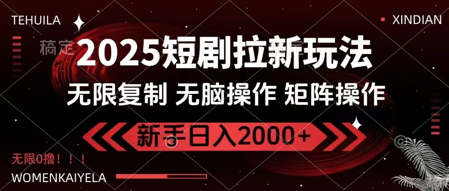 2025短剧拉新玩法，无需注册登录，无限0撸，无脑批量操作日入2000+-项目创薪