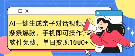 AI一键生成亲子对话视频，条条爆款，一部手机即可操作，单日变现数张-项目创薪