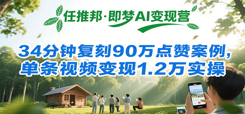 任推邦·即梦AI变现营，34分钟复刻90万点赞案例，单条视频变现1.2万实操-项目创薪