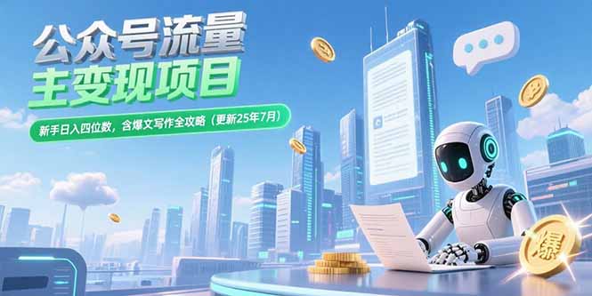 公众号流量主变现项目，新手日入四位数，含爆文写作全攻略(更新25年7月-项目创薪