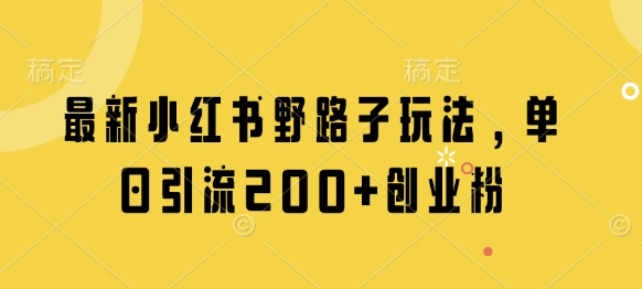 最新小红书野路子玩法，单日引流200+创业粉-项目创薪
