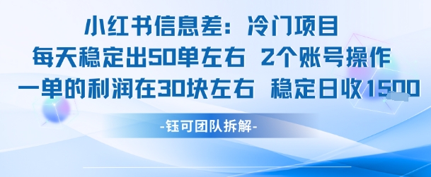 小红书信息差冷门项目一单利润30块每天稳定1.5k左右2个账号操作-项目创薪