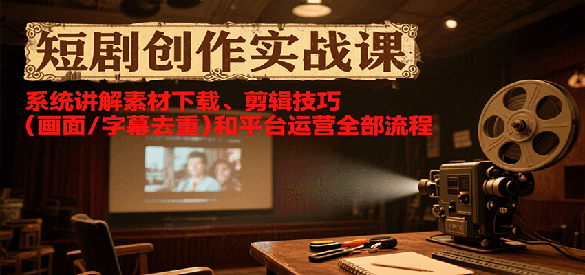 短剧创作实战课，系统讲解素材下载、剪辑技巧(画面/字幕去重)和平台运营全部流程-项目创薪