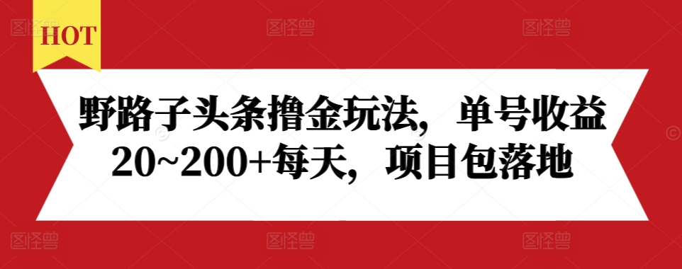 野路子头条撸金玩法，单号收益20~200+每天，项目包落地-项目创薪