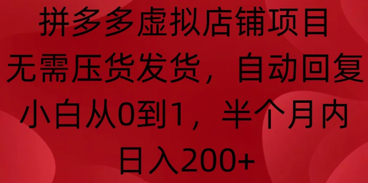 拼多多虚拟店铺项目，无需压货发货，自动回复，小白从0到1，半个月内日入200+【揭秘】-项目创薪