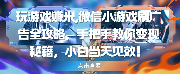 玩游戏挣米，微信小游戏刷广告全攻略，手把手教你变现秘籍，小白当天见效-项目创薪