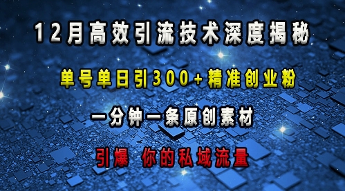 最新高效引流技术深度揭秘 ，单号单日引300+精准创业粉，一分钟一条原创素材，引爆你的私域流量-项目创薪