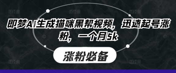即梦AI生成猫咪黑帮视频，迅速起号涨粉，一个月5k-项目创薪