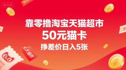 靠零撸淘宝天猫超市50元猫卡，挣差价日入5张-项目创薪
