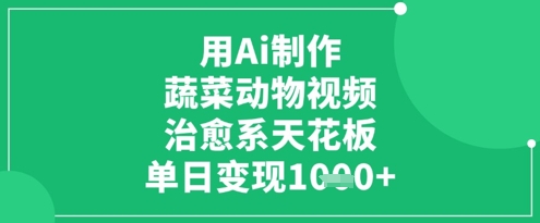 用Ai制作蔬菜动物视频，治愈系天花板，单日变现1k-项目创薪