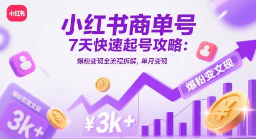 小红书商单号7天快速起号攻略：爆粉变现全流程拆解，单月变现3k+-项目创薪