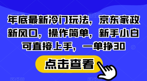 年底最新冷门玩法，京东家政新风口，操作简单，新手小白可直接上手，一单挣30【揭秘】-项目创薪