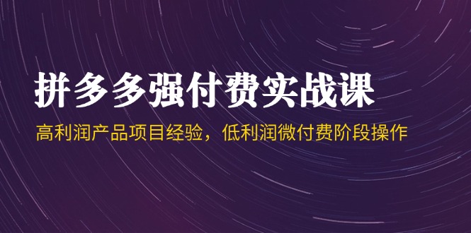 拼多多强付费实战课-44期，高利润产品项目经验，低利润微付费阶段操作-项目创薪