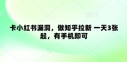 卡小红书漏洞，做知乎拉新 一天3张起，有手机即可-项目创薪