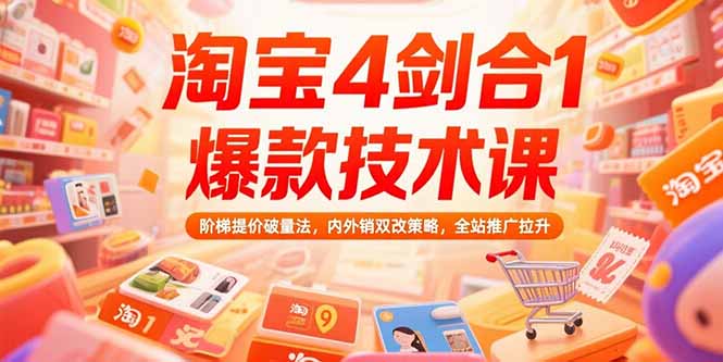 淘宝4剑合1爆款技术课73期：阶梯提价破量法，内外销双改策略 全站推广拉升-项目创薪
