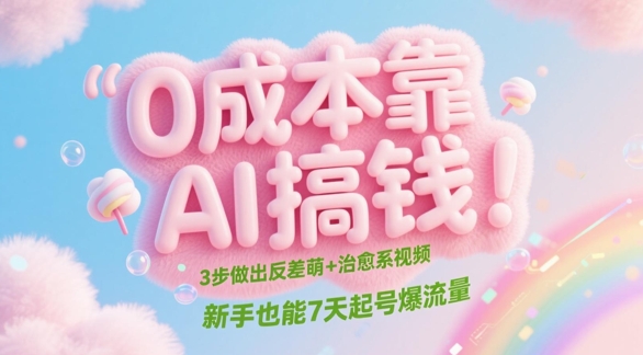 0成本靠AI搞钱！3步做出反差萌+治愈系视频，新手也能7天起号爆流量-项目创薪