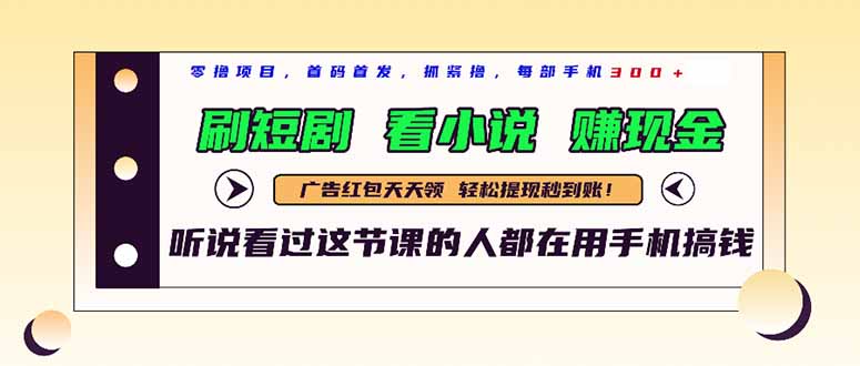最新短剧平台，刷短剧，看小说，赚现金，一部手机日入300+-项目创薪