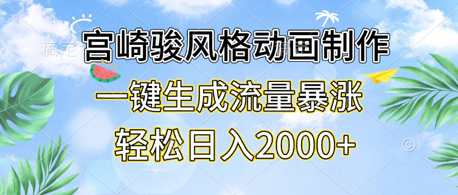宫崎骏风格动画制作，一键生成流量暴涨，轻松日入2000+-项目创薪
