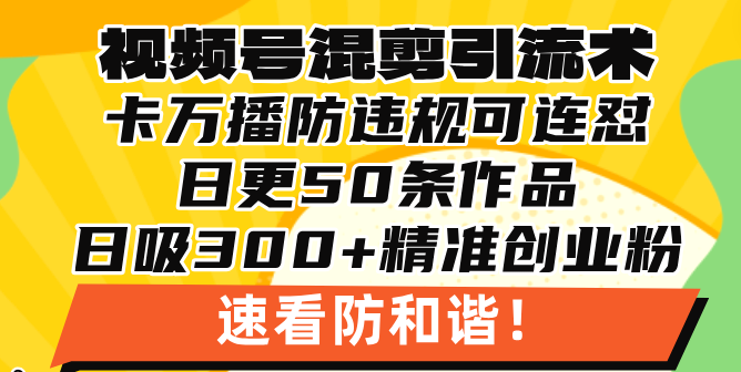 视频号混剪引流技术，500万播放引流17000创业粉，操作简单当天学会-项目创薪