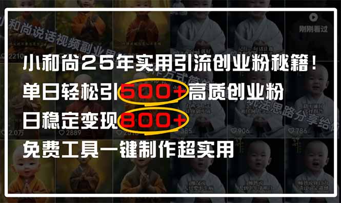小和尚2025年实用引流秘籍！单日轻松引500+高质量创业粉，日变现800+，…-项目创薪