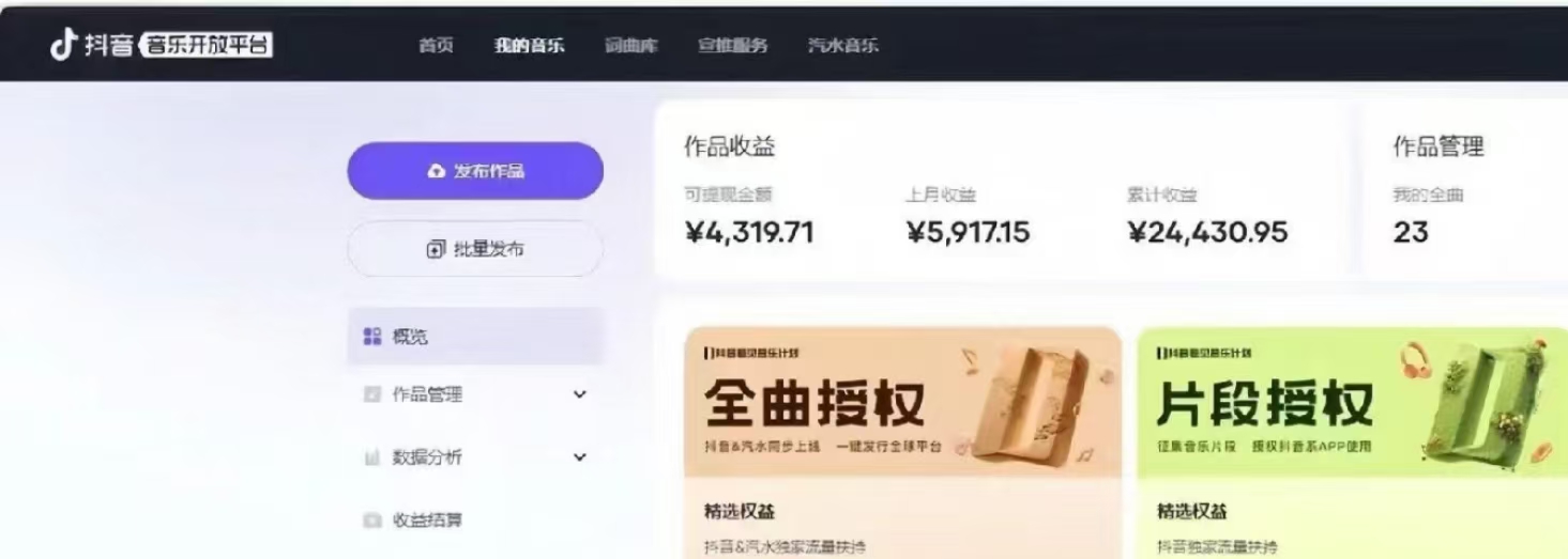 抖音汽水音乐人计划无脑月入5000+操作简单实操已落地-项目创薪