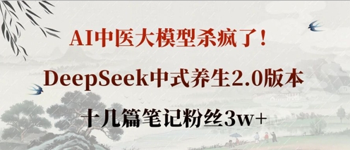 AI中医大模型杀疯了！DeepSeek中式养生2.0版本，十几篇笔记粉丝3w+-项目创薪