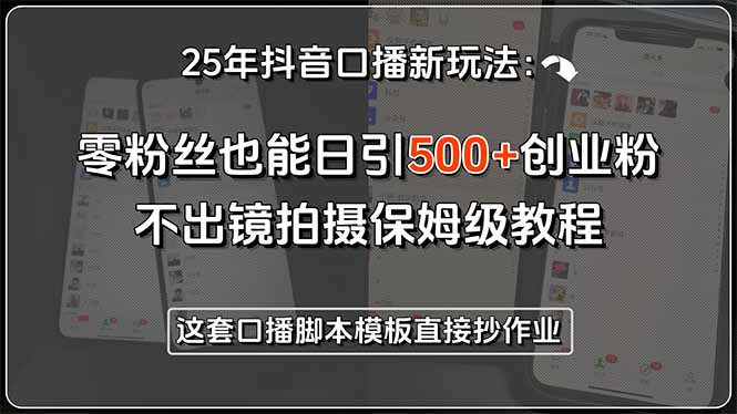 25年抖音口播新玩法：零粉丝也能日引500+创业粉，不出镜拍摄保姆级教程…-项目创薪