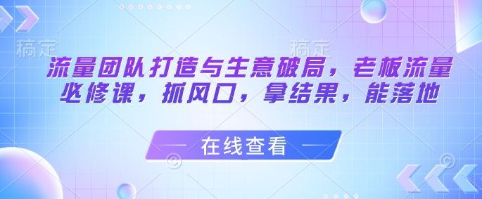 流量团队打造与生意破局，老板流量必修课，抓风口，拿结果，能落地-项目创薪