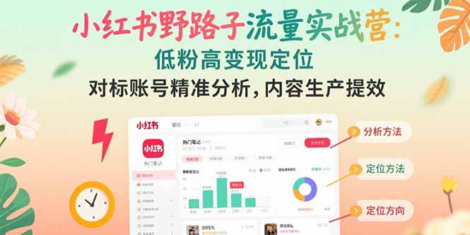 小红书野路子流量实战营：低粉高变现定位 对标账号精准分析 内容生产提效-项目创薪