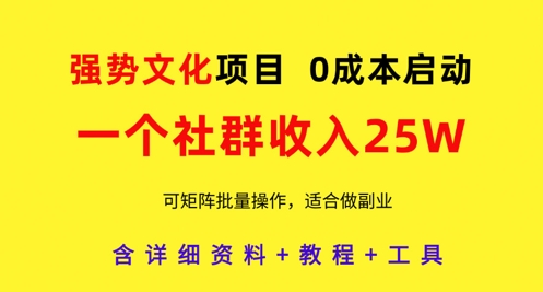强势文化项目，一个社群收入25个W，0成本启动，可矩阵批量操作，原创详细实操教程-项目创薪