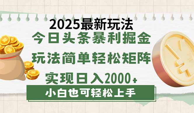 今日头条2025最新玩法，思路简单，复制粘贴，轻松实现矩阵日入2000+-项目创薪