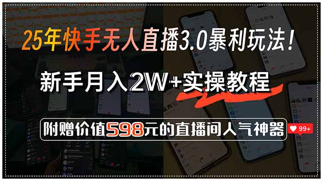 25年快手无人直播3.0暴利玩法！，新手月入2W+实操教程，附赠价值598元…-项目创薪
