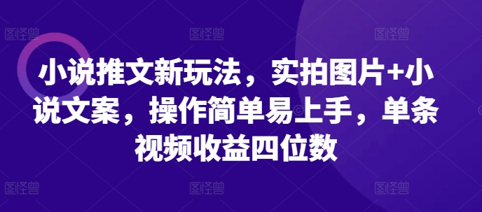 小说推文新玩法，实拍图片+小说文案，操作简单易上手，单条视频收益四位数-项目创薪