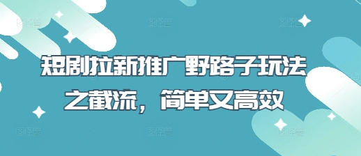 短剧拉新推广野路子玩法之截流，简单又高效-项目创薪