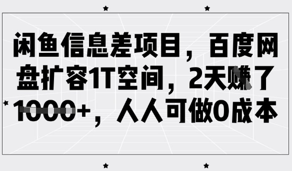 闲鱼信息差项目，百度网盘扩容1T空间，2天收益1k+，人人可做0成本-项目创薪