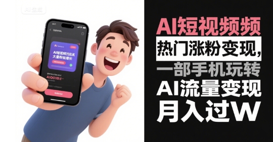 AI短视频热门涨粉变现，一部手机玩转AI流量变现，月入过W-项目创薪