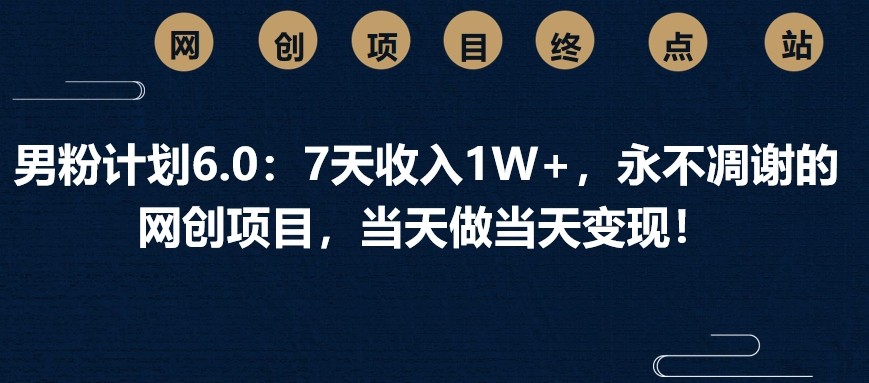 男粉计划6.0：7天收入1W+，永不凋谢的网创项目，当天做当天变现！-项目创薪