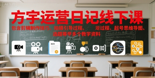 方宇运营日记线下课，包含剪辑制作技巧、拍摄引导过程、起号思维导图、选题等多个教学资料-项目创薪