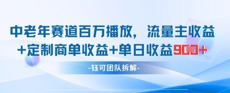 中老年赛道百万播放+流量主收益+定制收益，单日收益9张-项目创薪
