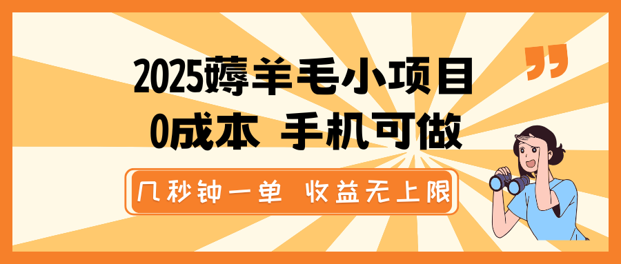 2025薅羊毛小项目，0成本 手机可做，几秒钟一单，收益无上限-项目创薪