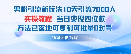 男粉引流新玩法10天引流7000人当日变现四位数可复制可批量0封号-项目创薪